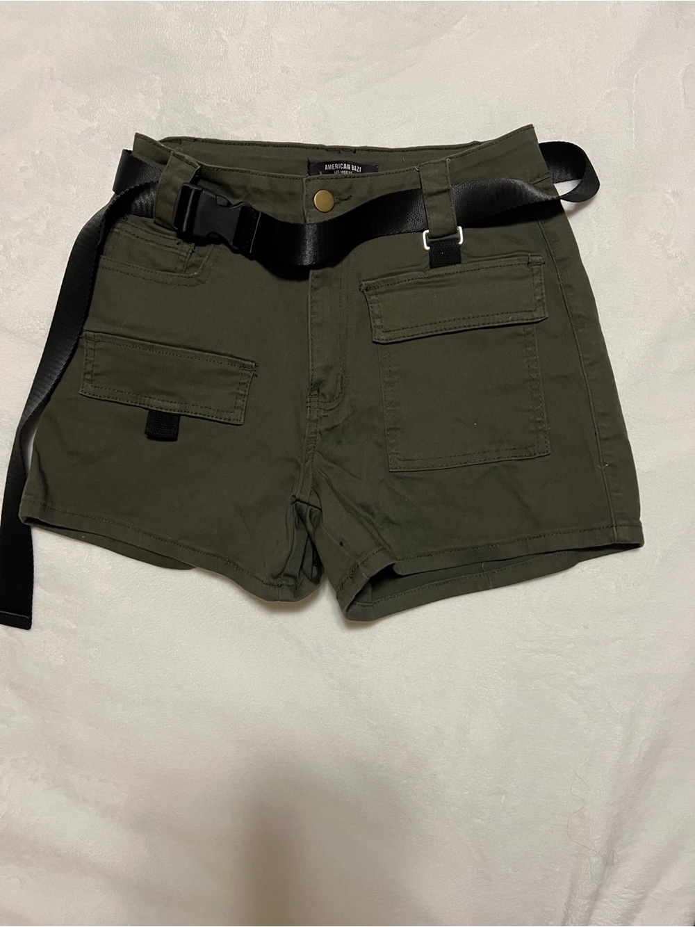 Fashion Nova Olive Green Shorts Size Medium With Black Belt Buckle New W/O Tags